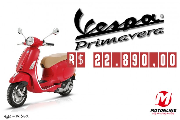 A Vespa Primavera 125cc, modelo de entrada da marca, custa R$ 22.890,00. Vendas já iniciaram